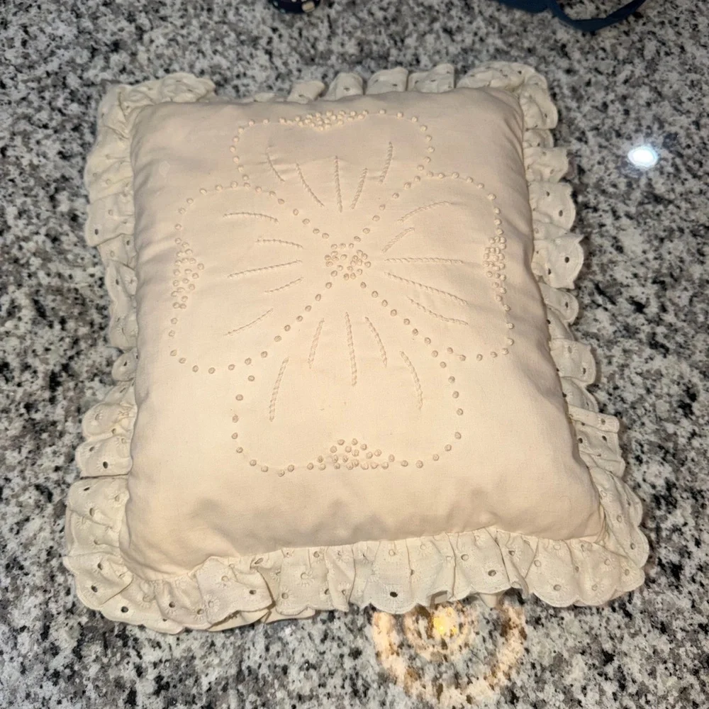 Vintage Handmade Cream Decorative Pillow Cover with Ruffle Edges & pillow granny